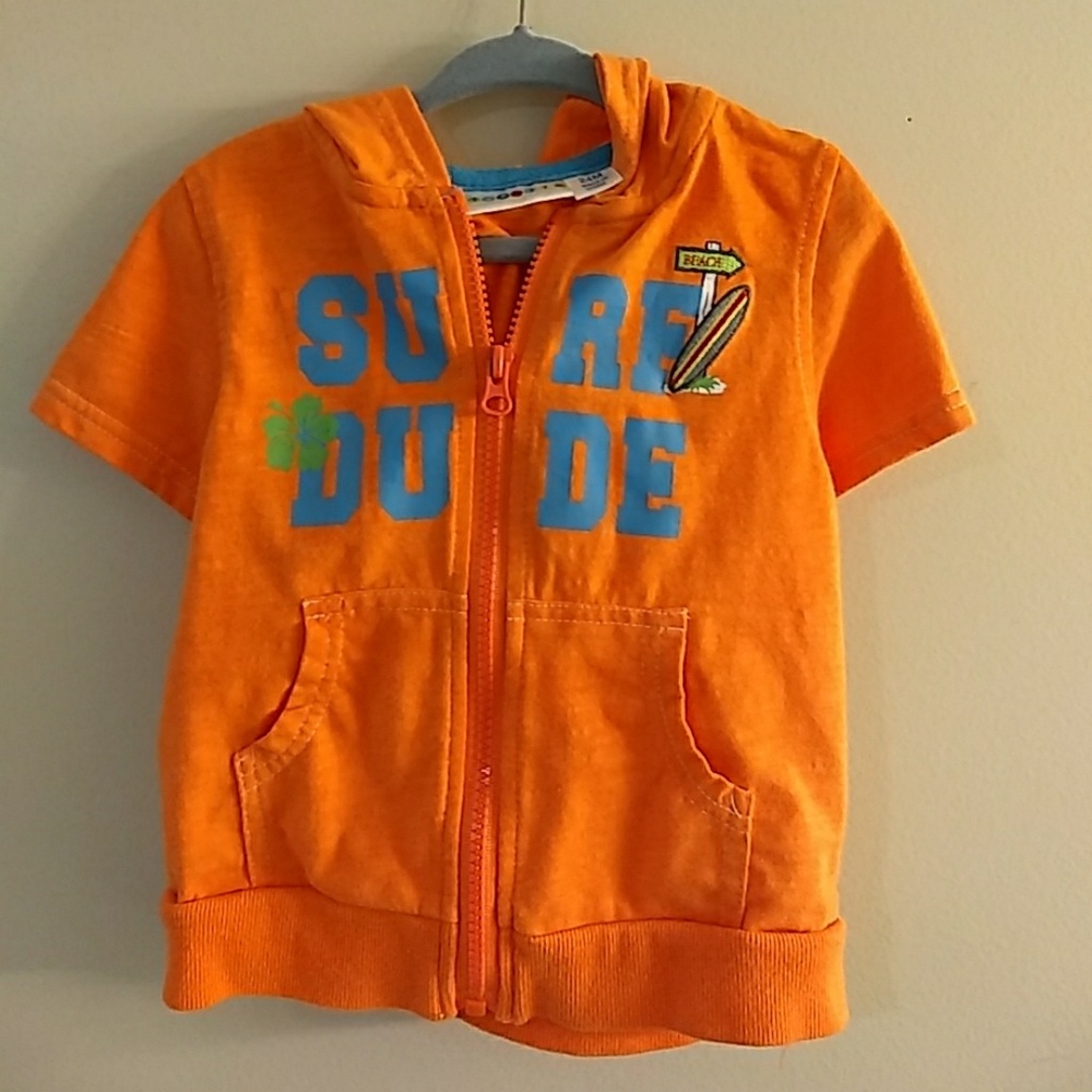 Kid's short sleeve zip up surfer dude hoodie